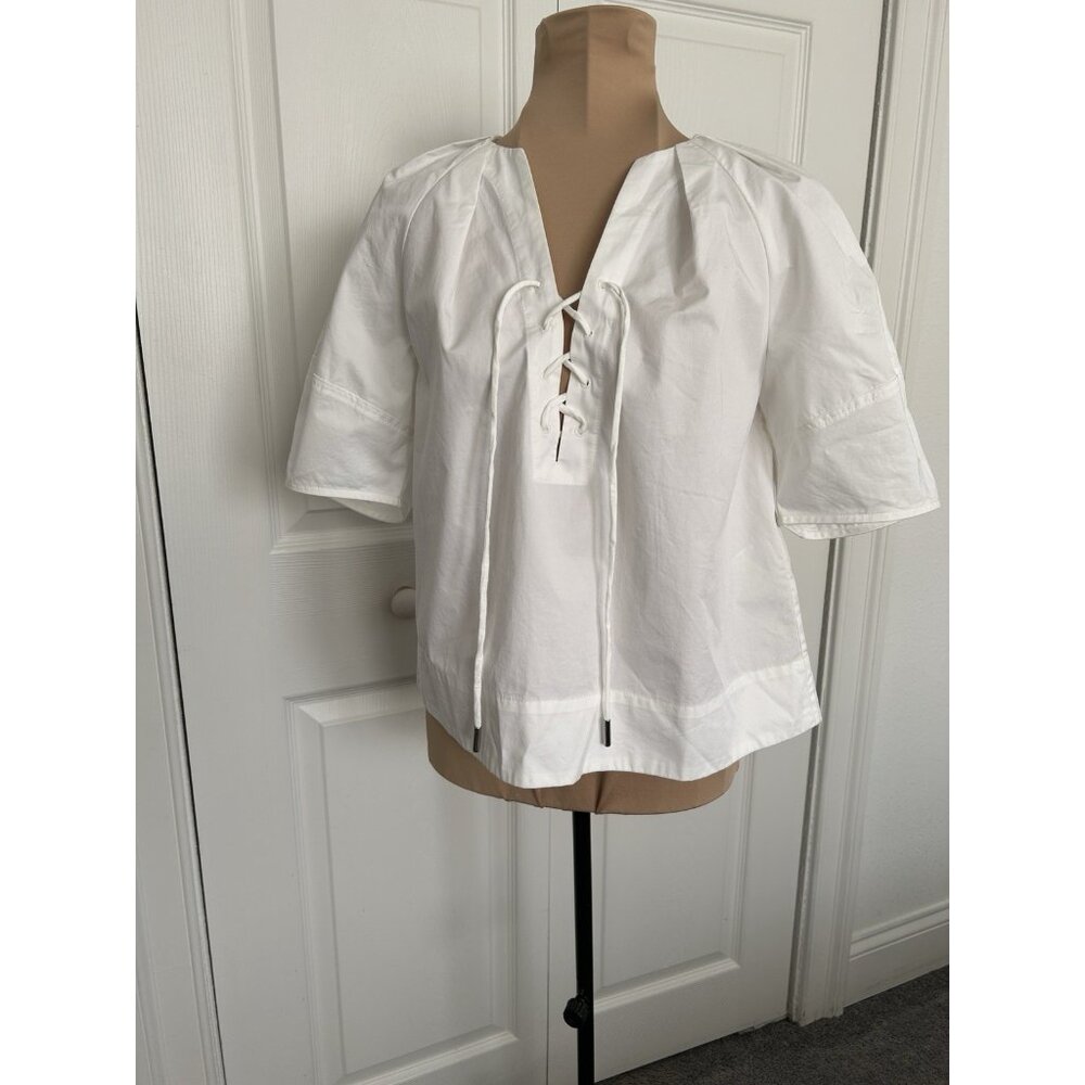 Madewell $98 Womens Short Sleeve Poplin Lace Up Top in White Size S #NW070 - Picture 4 of 12